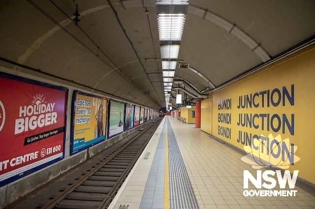 Bondi Junction Railway Station - Platform and Tri level 'BONDI JUNCTION' signage.