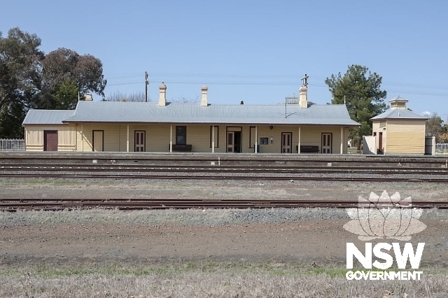 Culcairn Railway Precinct - Across the track to the west elevations of the platform and buildings.