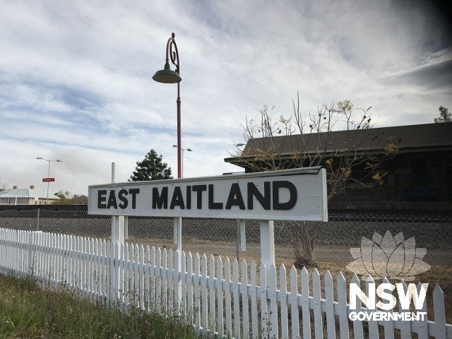 East Maitland heritage station sign & gooseneck Lamp post (Former Branch Line)