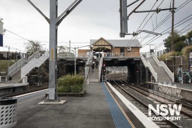 Erskineville Railway Station Group - Stairs and overhead booking office.
