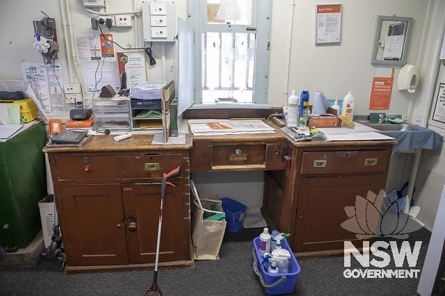 Leightonfield Railway Station Group - Booking office desk.
