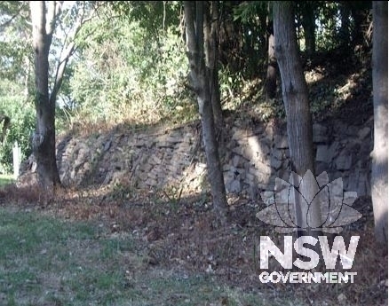 Embankment walls behind Administration Building