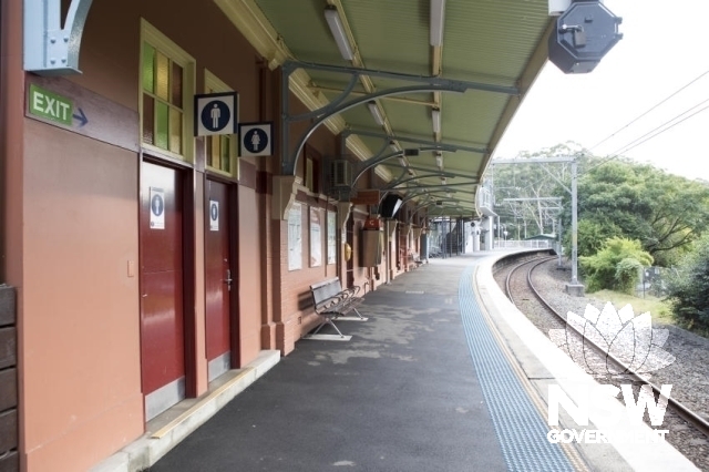 Helensburgh Railway Station Group - Platform 2 awning detail and curve of the platform.