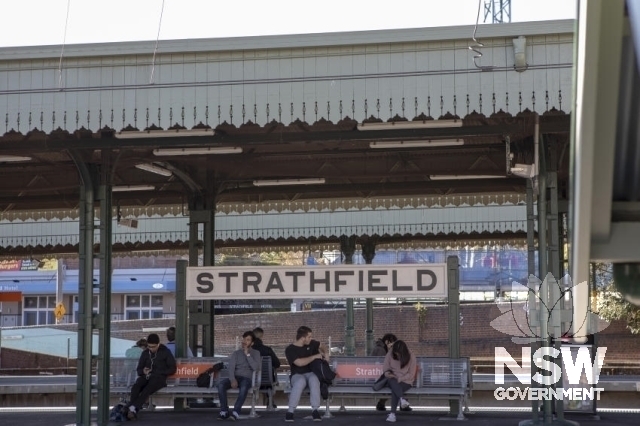 Strathfield Railway Station Group - Old station sign and decorative awnings