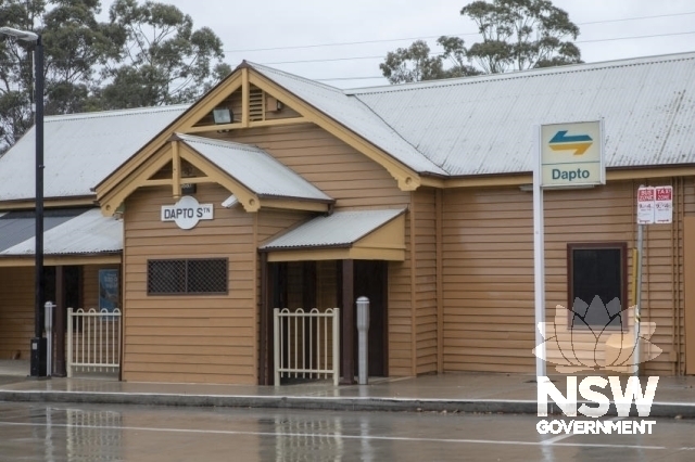 Dapto Railway Station Group - Station entrance and sign.