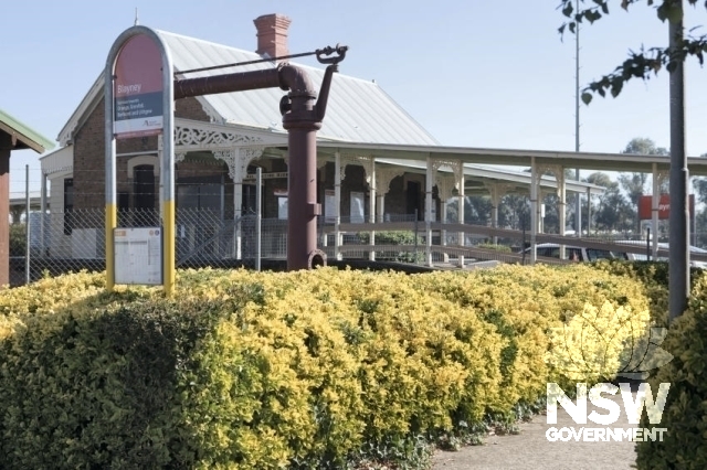 Blayney Railway Station - water column and the booking office from the bus interchange