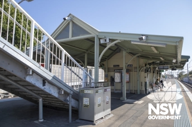 Sefton Railway Station Group - Stairs and modern awning on the platform.
