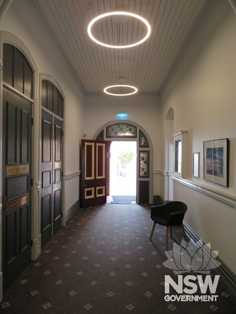 Building B: Entry door & hall looking south-west