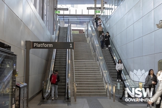 Parramatta Railway Station Group - Escalators and stairs to Platform 1.