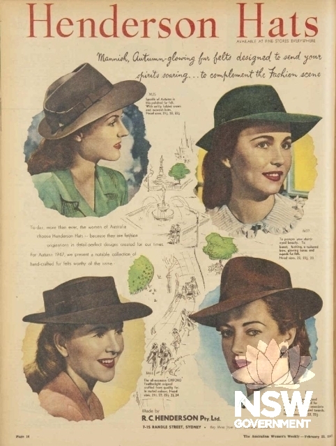 Post-war Hendersons Hats styles and marketing from 1947