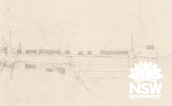 1865 survey of South Head Road. The Inn is near the William St corner to the right.