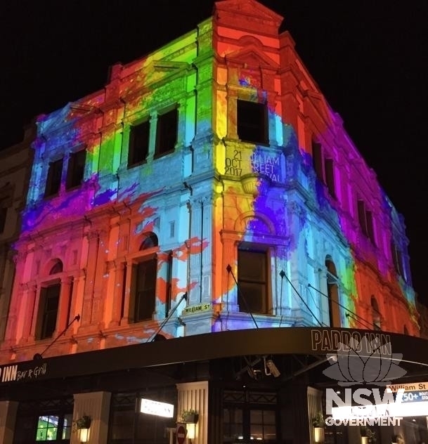 October 2017, the façade of the Hotel illuminated with special lighting for the William St festival.