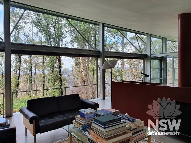 Layered wall retracted and fireplace