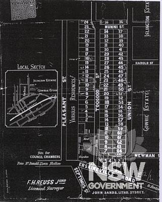 1885 Subdivision Plan of the Toogood Estate (Ref: SP E/1/48, Mitchell Library in John Oultram Heritage & Design, 2001).