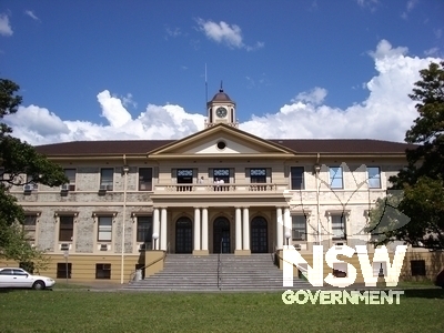 Front view of main entrance and facade
