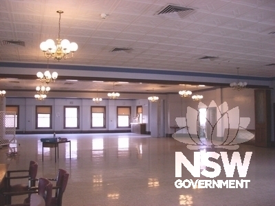 Main dining room for management staff, showing partitionable divide across centre, for dividing different levels of management while dining. Also used as ballroom.