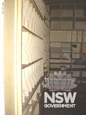 Filing room, first floor, representative of surviving filing facilities on first floor and in basement