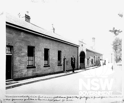 View immediately inside Gaol showing entrance gate, Dep. Governor's office & quarters, general office, church etc, c.1898