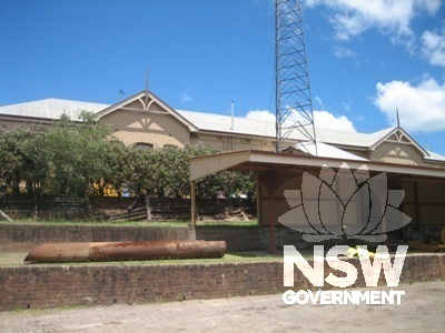River frontage elevation showing platform in foreground.