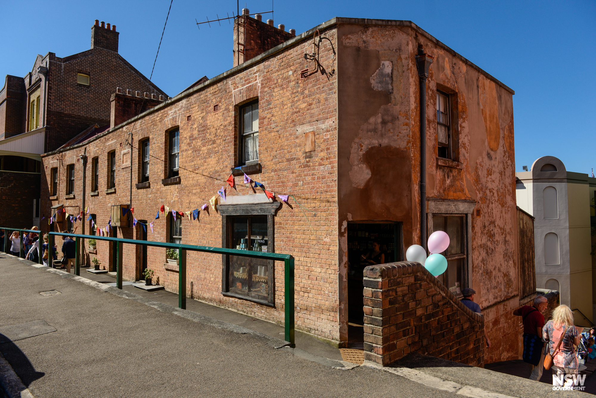 View of Susannah Place from Gloucester Street during 170th anniversary celebrations