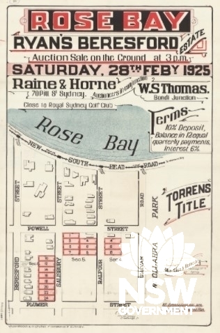 1925 subdivision plan of Ryan’s Beresford Estate showing developments in the Beresford Estate HCA
