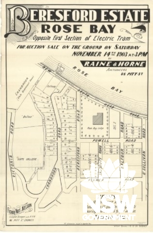 1903 subdivision plan of the Beresford Estate in Rose Bay