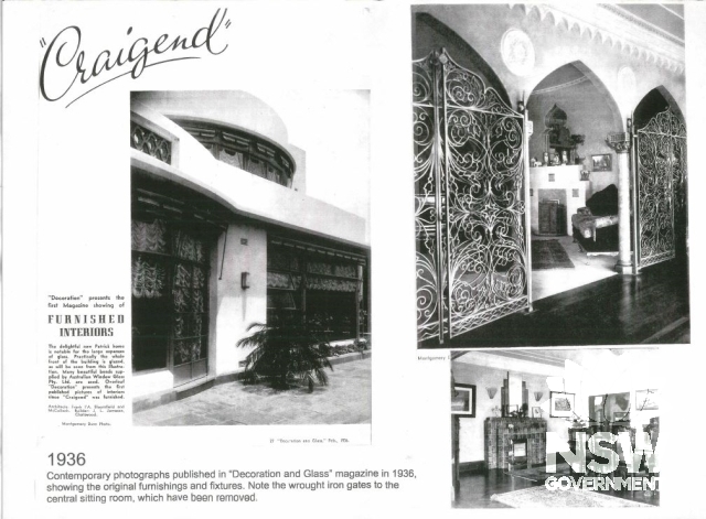 1936 photo published in Decoration adn Glass showing original furnishings and fixtures