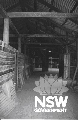 The row of original shearing stands in 2002.  20 shearers could work in one line.  The slowest shearers were at the end of the line (closest to the camera)