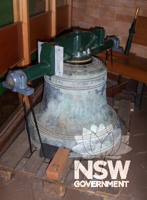 Photograph of one of the Cathedral bells on display in the foyer of All Saints Anglican Cathedral, Bathurst, 2004 (the others are in storage)
