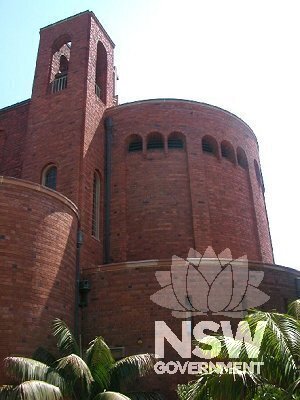 Facade to Mitchell Street with apse.