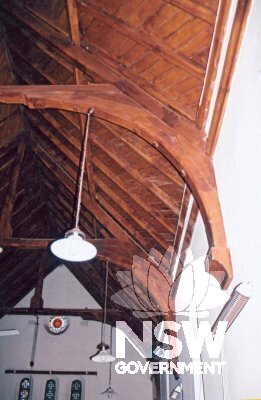 Interior of  All Saints Anglican Church Condobolin - high wall and ceiling detail.