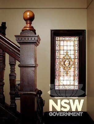 Women's College within the University of Sydney: stained glass near foyer stairway