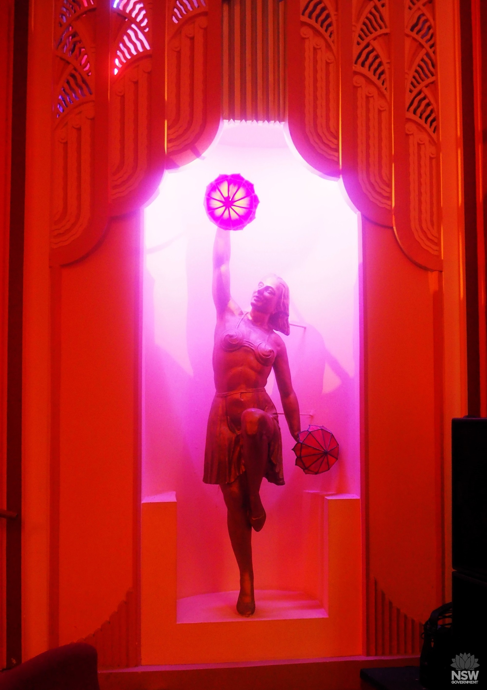 Close up of statue flanking the stage