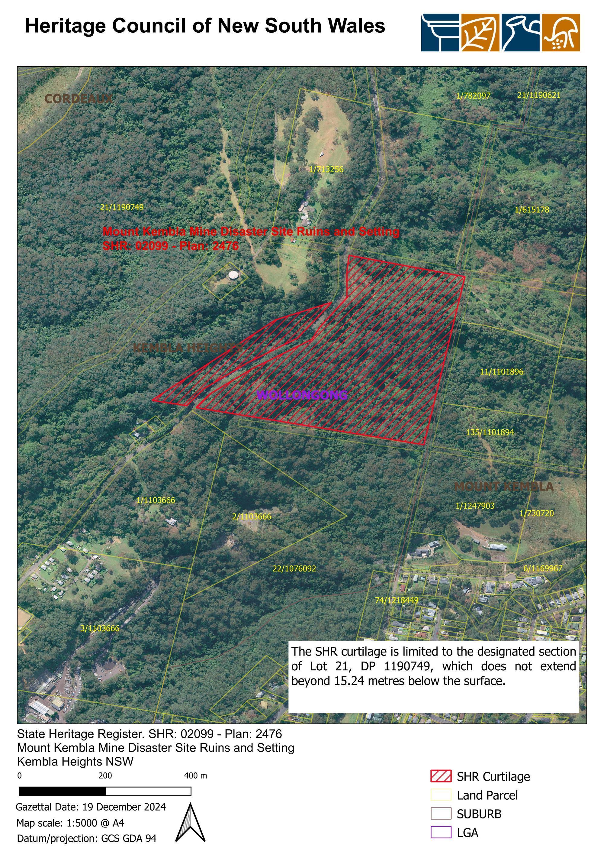 Mount Kembla Mine Disaster Site Ruins and Setting curtilage map