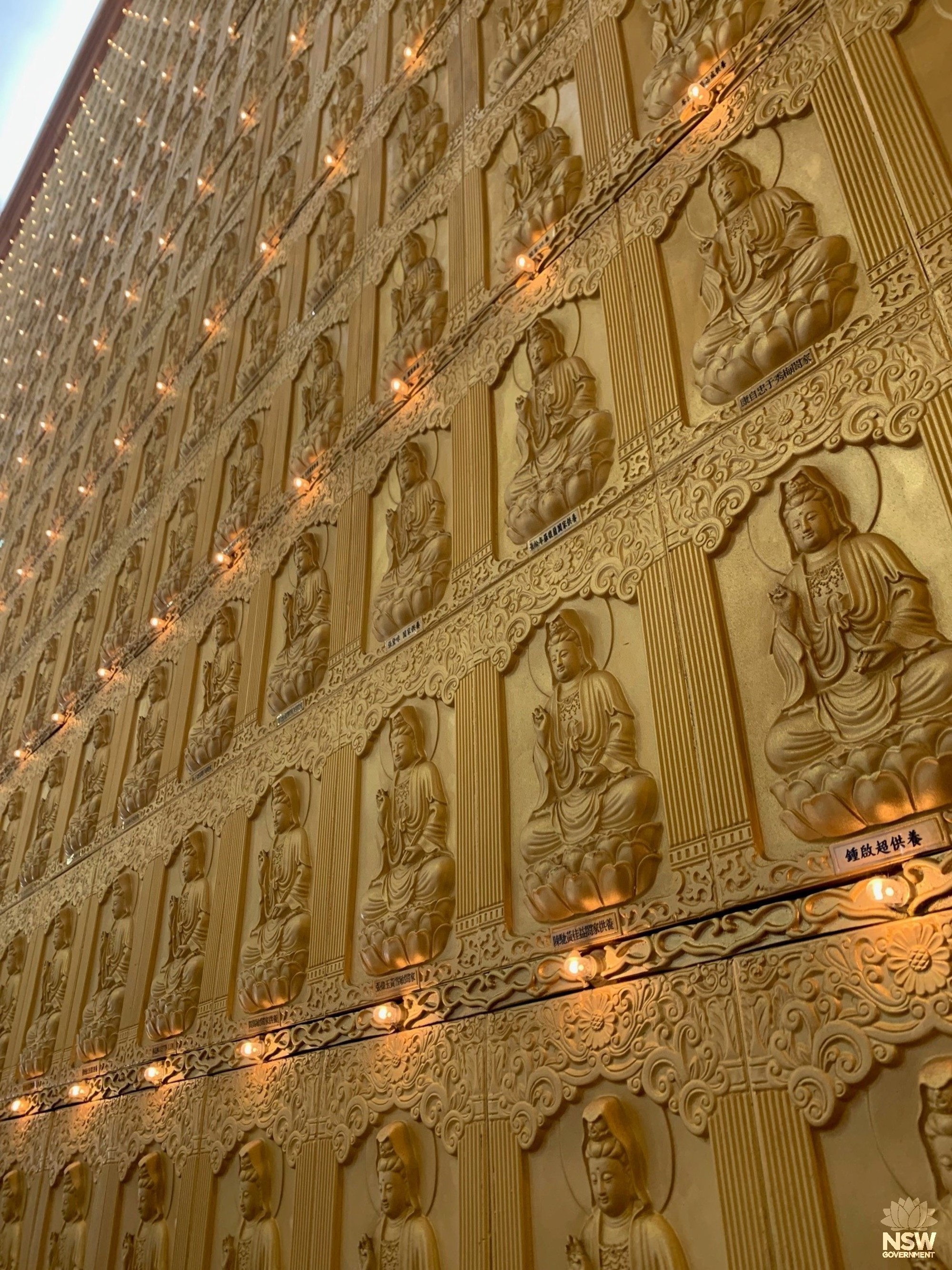 Interior Wall in Front Shrine showed pressed images of Buddha