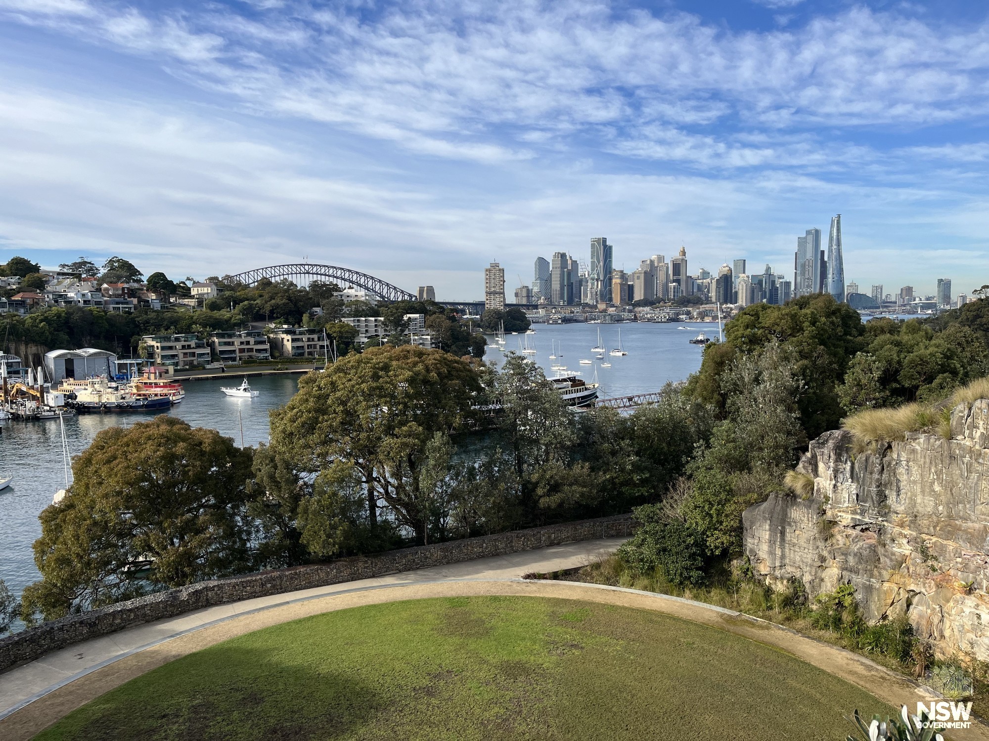 Berrys Bay Precinct (Carradah Park). View east from lookout over former BP Oil Tank site to Berrys Bay