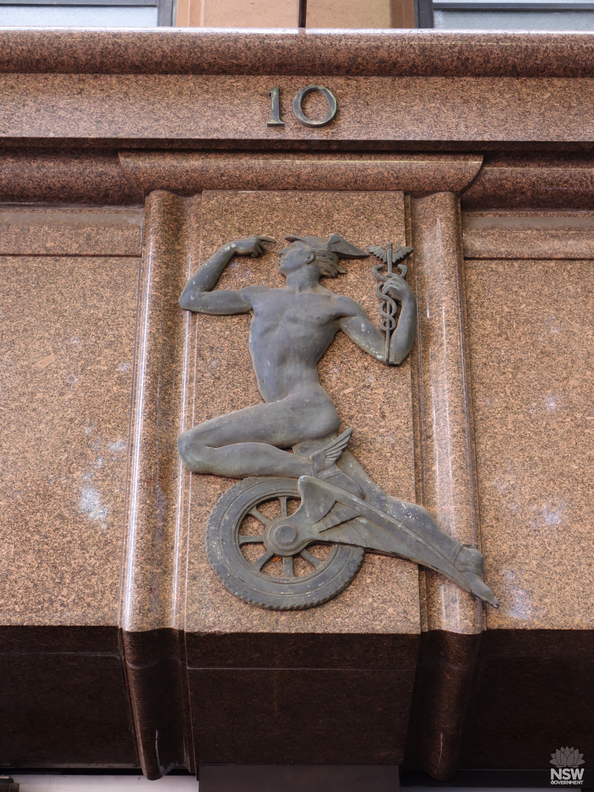 Phillip Street facade, detail of Rayner Hoff relief on portico