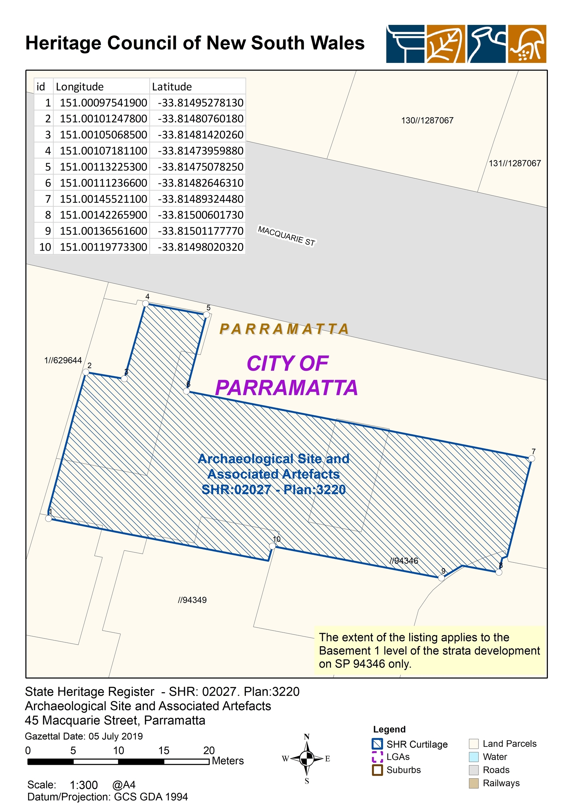 Archaeological Site and Associated Artefacts - SHR Curtilage Plan