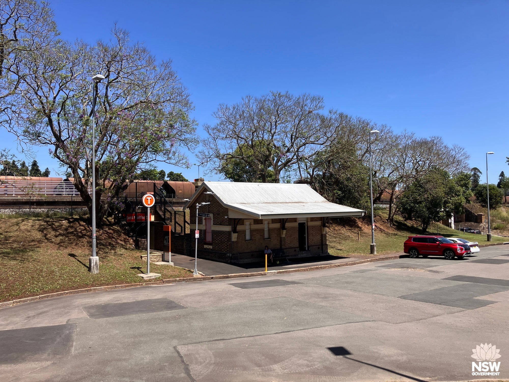 View of car park, subway entrance and former ticket office